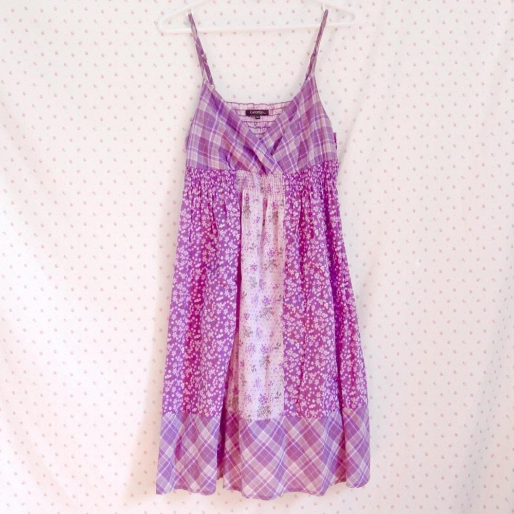 purple floral patchwork sundress smocked slip dress medium y2k